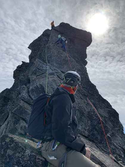 Multi-pitch alpine climb on Forbidden Peak in the North Cascades, Washington