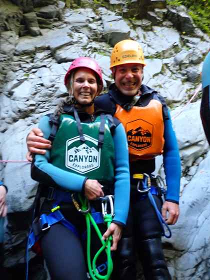 Jesse and Lori Dunlap canyoneering in New Zealand