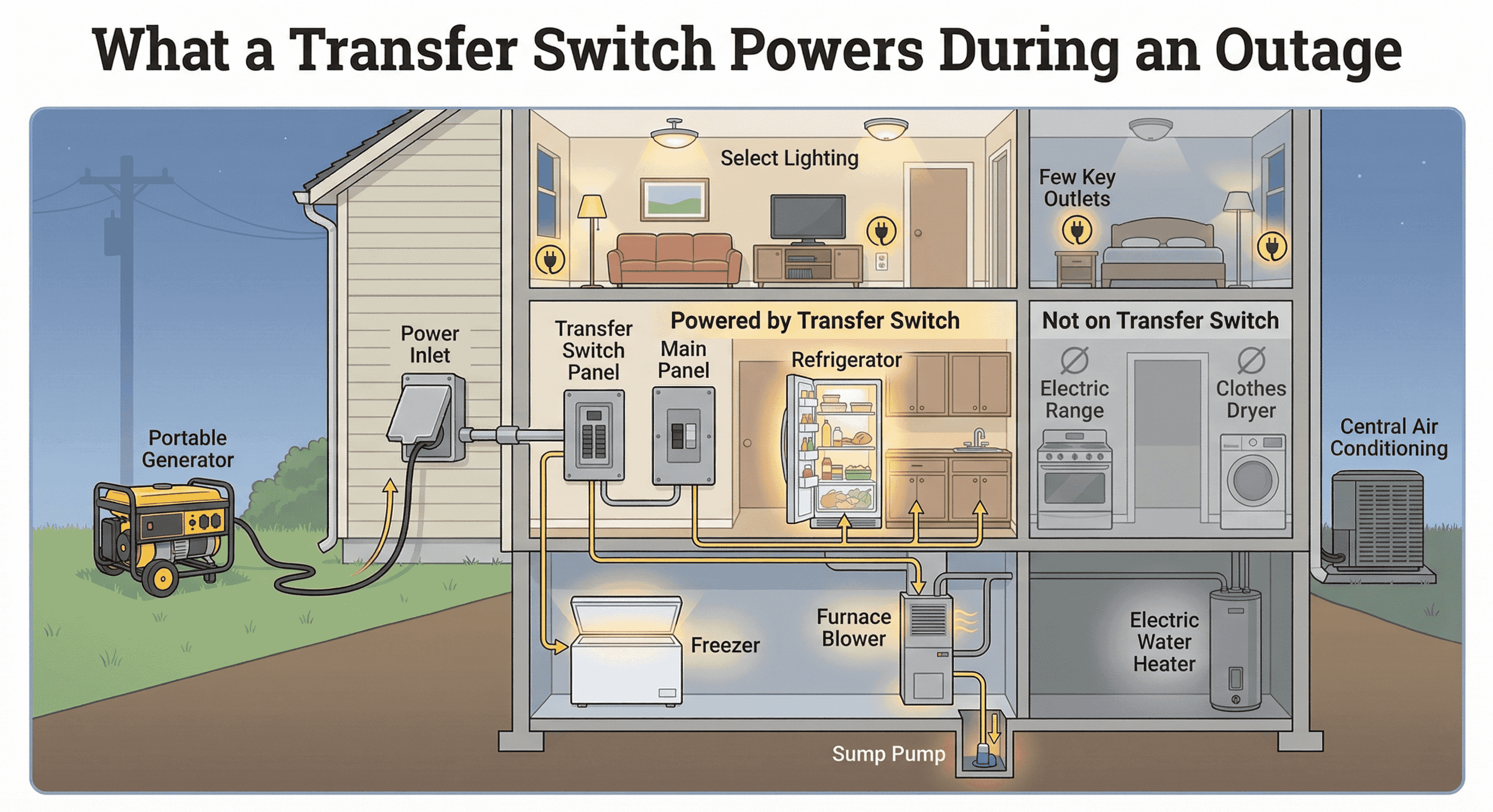 What a transfer switch powers during an outage, full size view